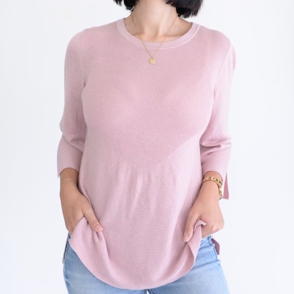 Lord & Taylor Crewneck 3/4 Sleeve Ribbed Shirt Size Medium - Picture 2 of 12